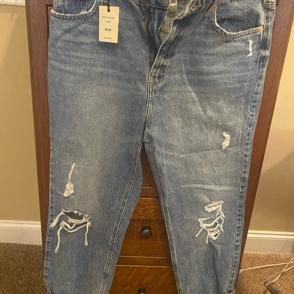 River Island Men's Relaxed Blue Ripped Jeans